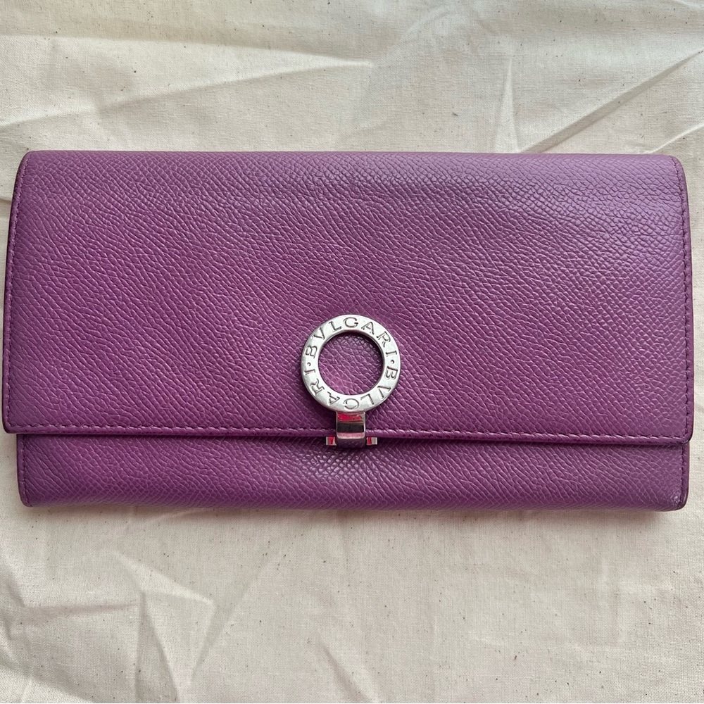 BVLGARI Bulgari Purple Lavender Saffiano Leather Continental Card Coin Wallet